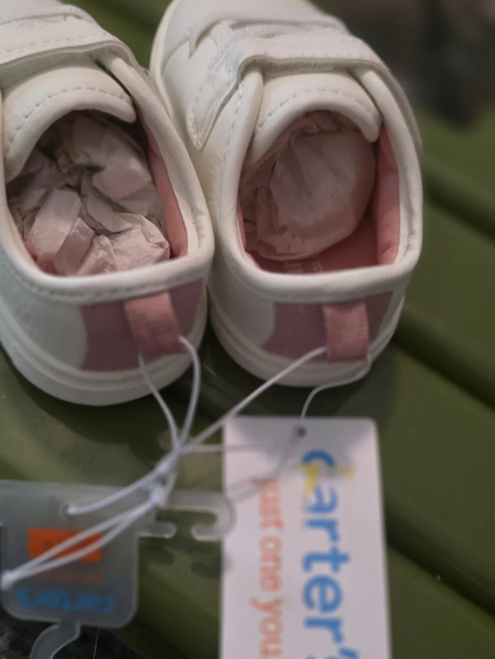 Carter's White Sneakers with Pink Lining - Easy Velcro Closure Size 4